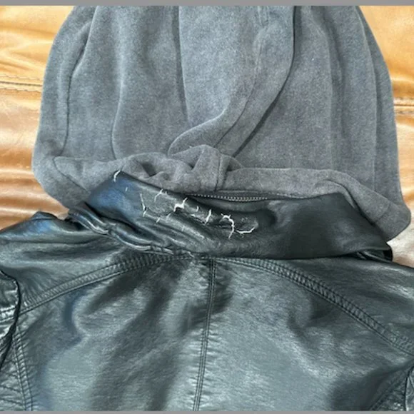 Black Free People Hooded Cropped Leather Jacket Women's Size XS - Picture 4 of 4